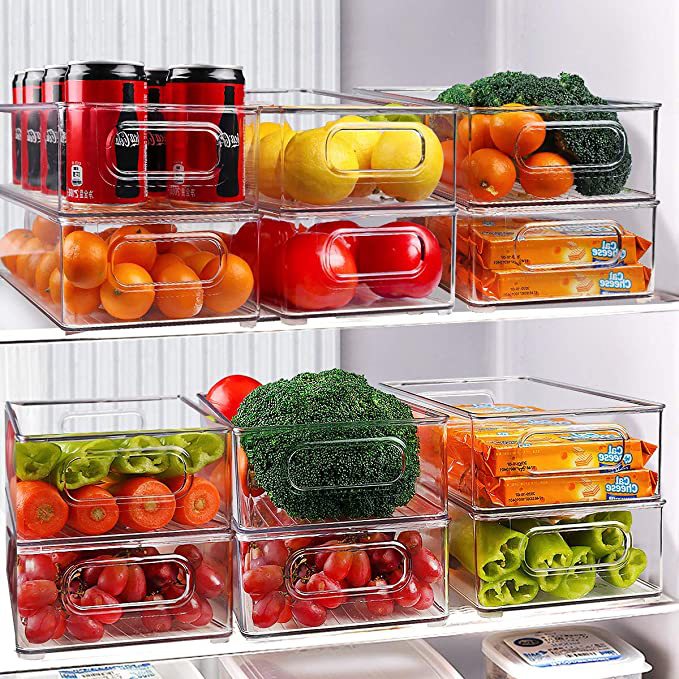 304 six-piece stackable refrigerator storage box crisper food grade vegetable finishing kitchen PET storage box