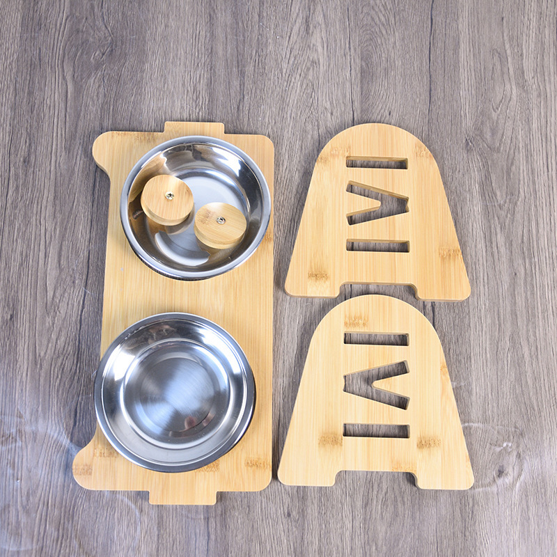 木製ペット給餌器猫犬ペット食器棚水食猫用小型犬木製給餌木棚|undefined