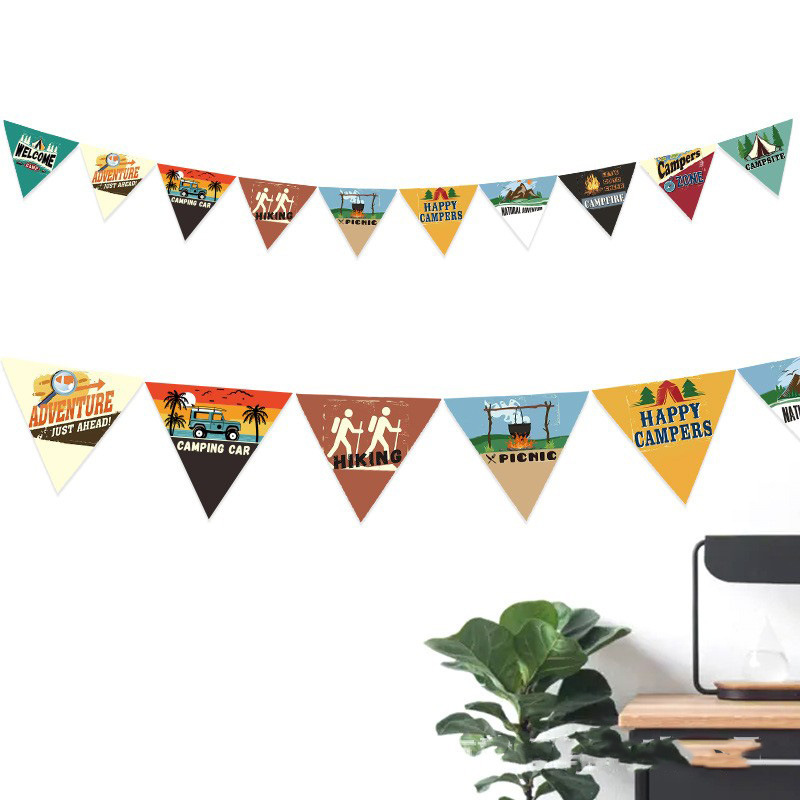 Outdoor Tent Camp Flag Color Flag Triangle Atmosphere Decoration Flag Hanging Ornaments Small Ornaments Camping Equipment Supplies