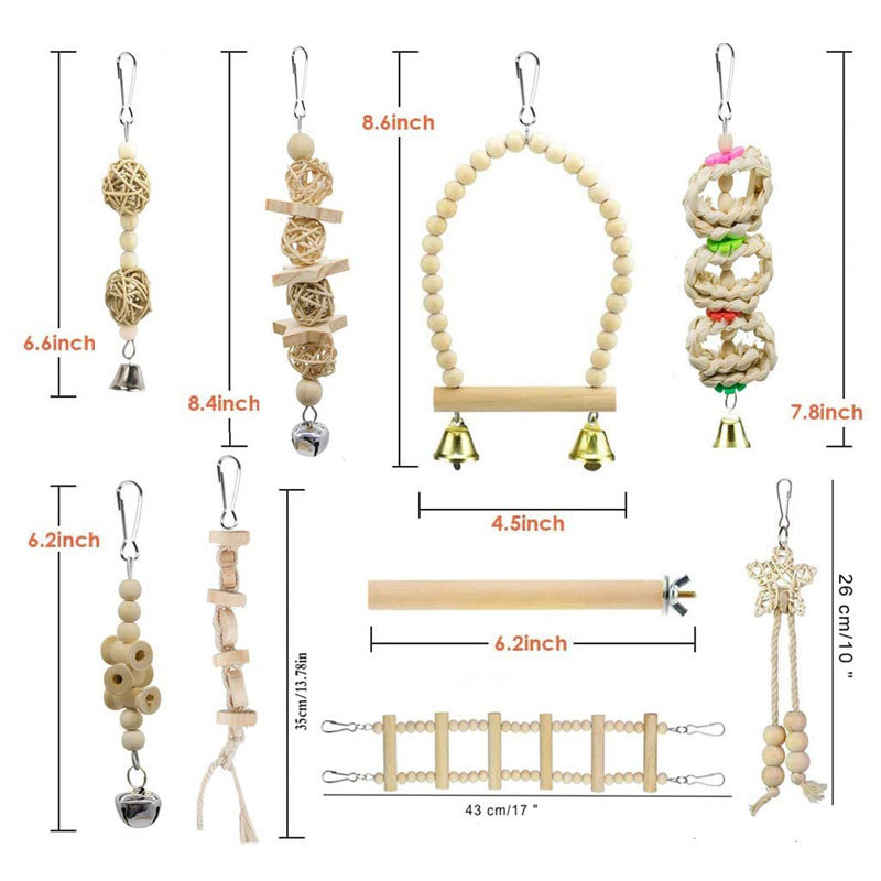 Bird Toy Combination Set Wooden Bird Cage Accessories Bird Supplies Stairs Swing Station Stick Parrot Toy