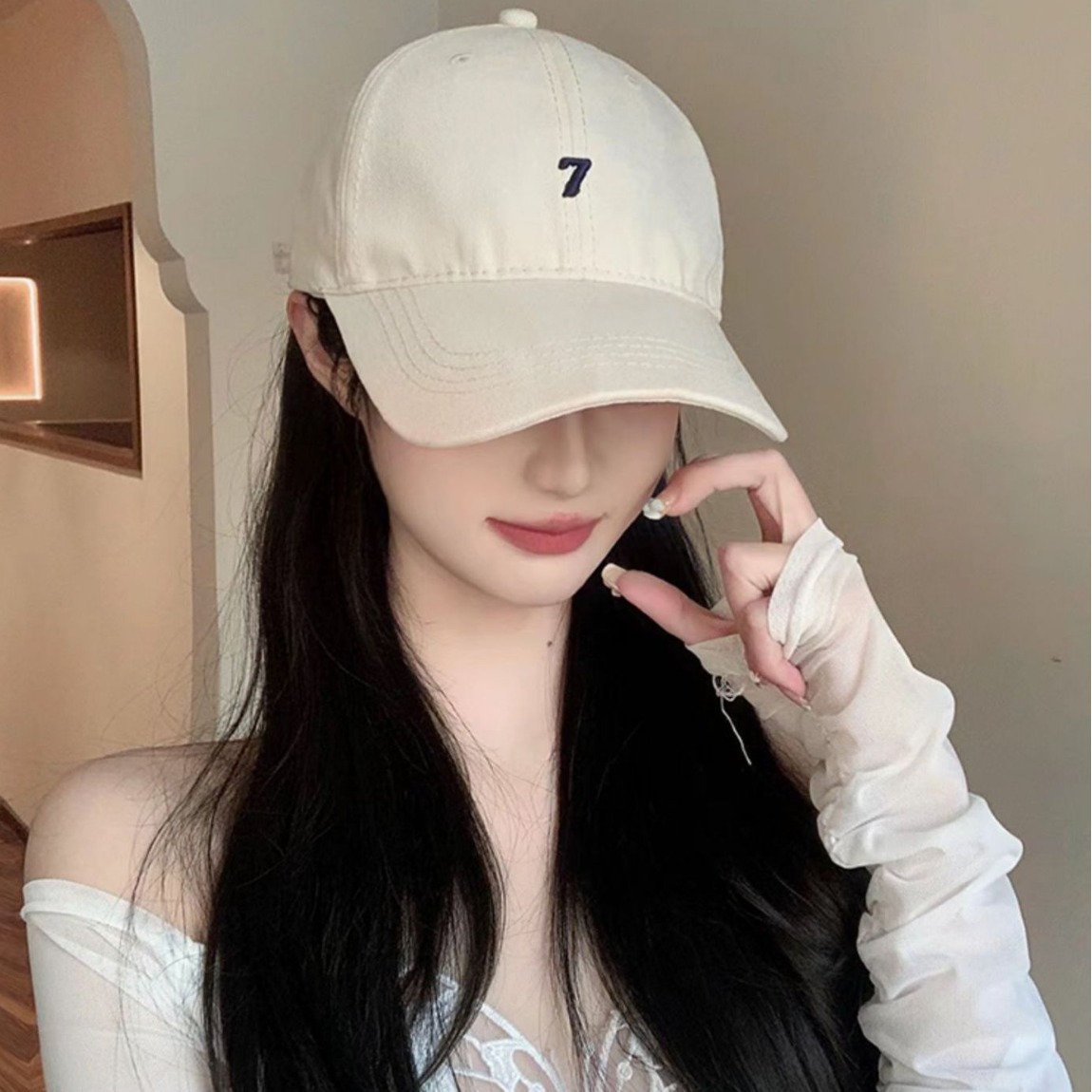Digital 7 Embroidered Hat Women's 2024 New Baseball Summer Korean Style New All-match Street Face Small Cap