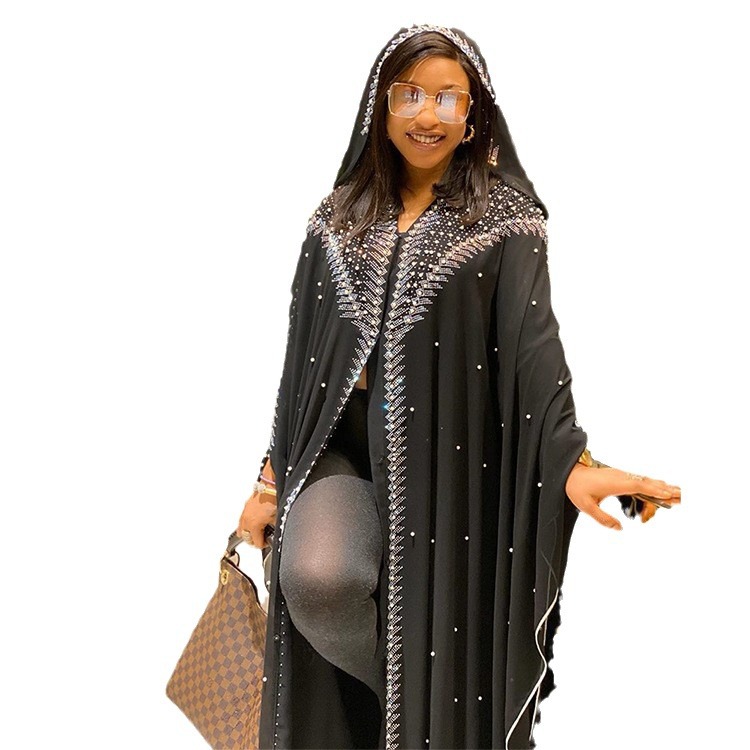 European and American Africa plus size dress Pearl chiffon heavy industry hot drilling gun beads with inner group Source head manufacturers one-piece delivery
