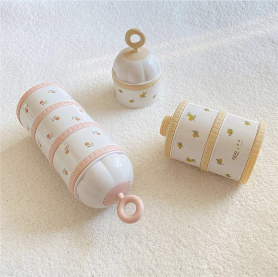 ins South Korea Dot bear olive Tulip Western style milk powder box infant portable three-layer storage box