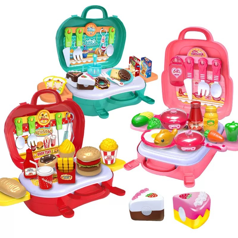 Children's Backpack Toy Puzzle Small Toy Maintenance Project Beauty Makeup Accessories Kitchen Fruit and Vegetable Dessert for Men and Women Play House
