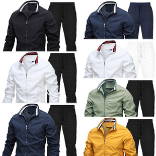 (New Add Cotton) Sports Casual Jacket Set Men's Amazon Autumn Sports Solid Color Jacket Men's Pants