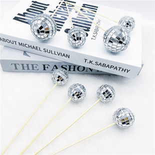 Amazon hot sale disco ball with wooden stick wedding window party cake decoration plug-in mirror ball decoration