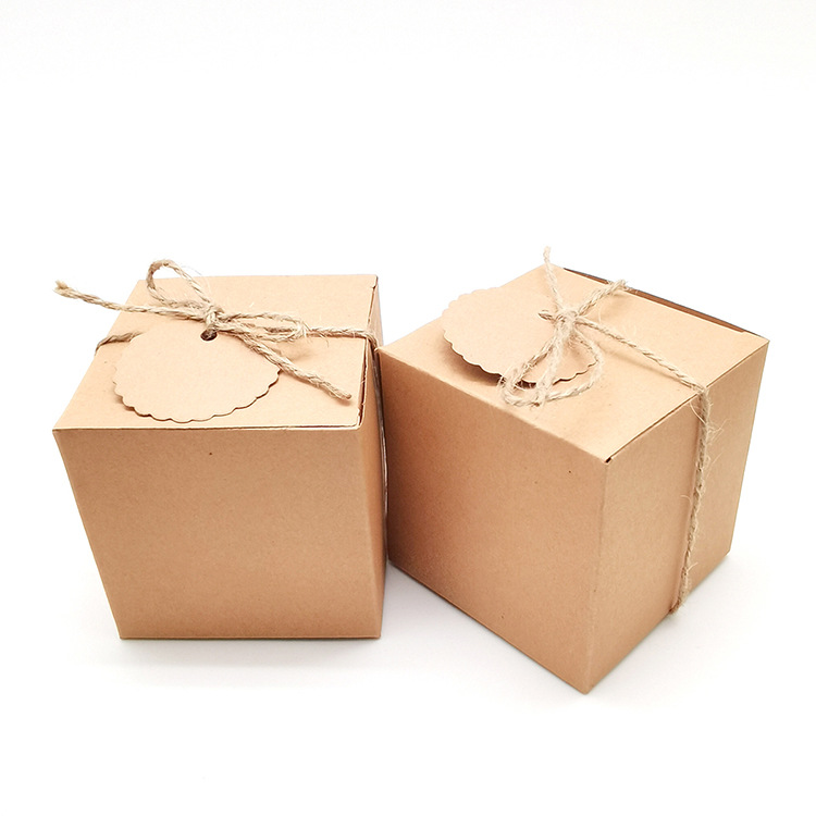 European-style square 7*7*7 years leather paper gift box wedding supplies candy box with hemp rope tag
