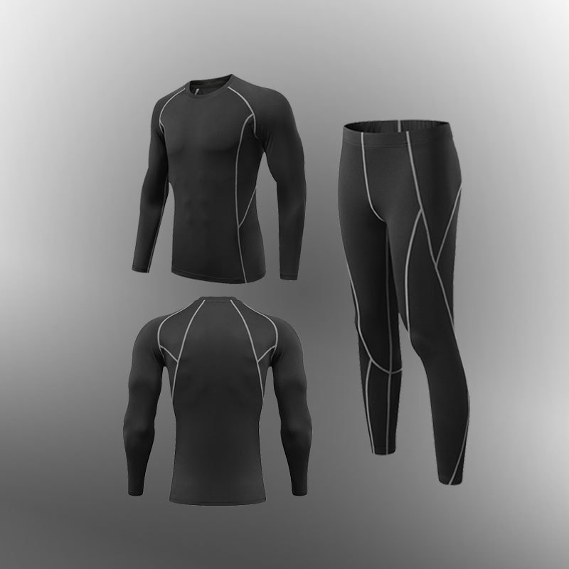 Sports Leisure Running Suit Men's Fitness Tights Quick-drying Clothes Long-sleeved Trousers Training Suit Children's Same Style for Autumn and Winter