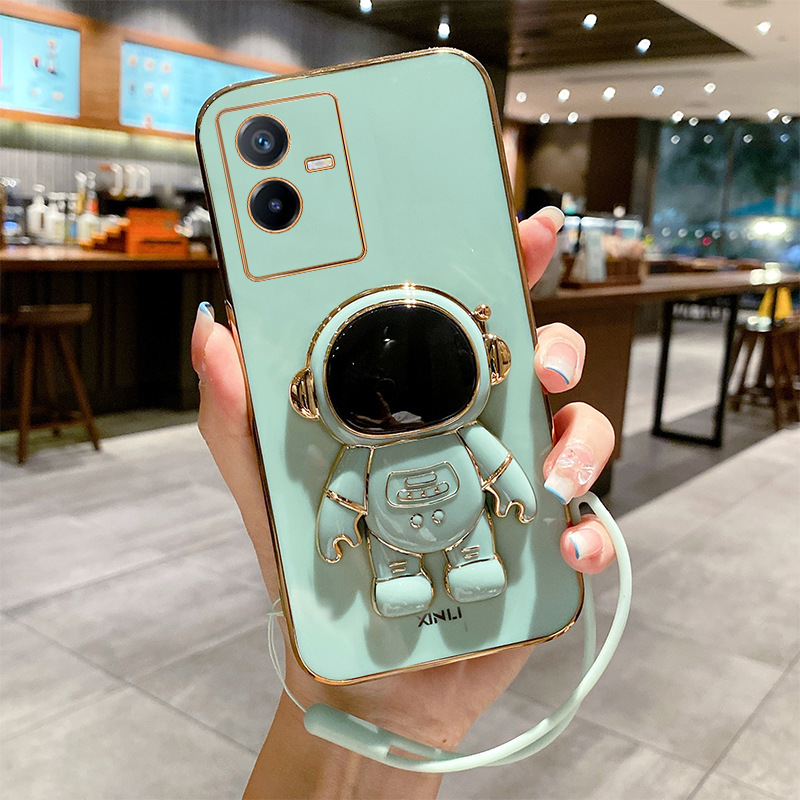 適用vivo V29手機殼V27宇航員摺疊支架v25電鍍防摔硅膠保護套男女