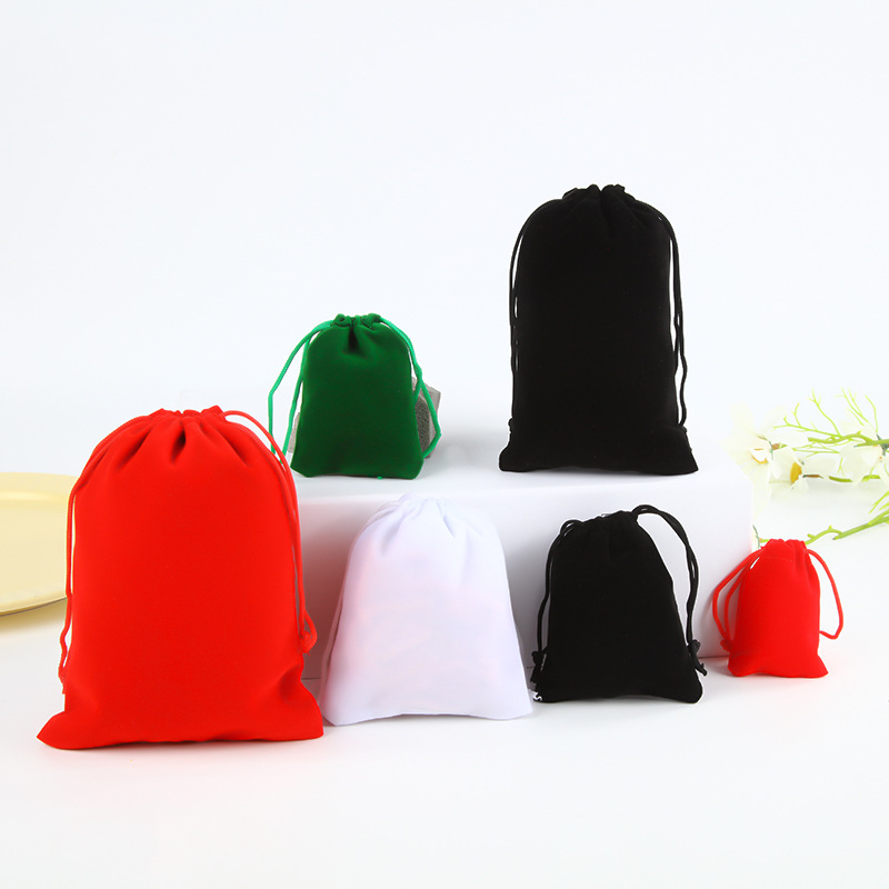 Drawstring drawstring velvet bag flocking jewelry gift glasses headset comb cosmetic packaging bag wholesale printed logo