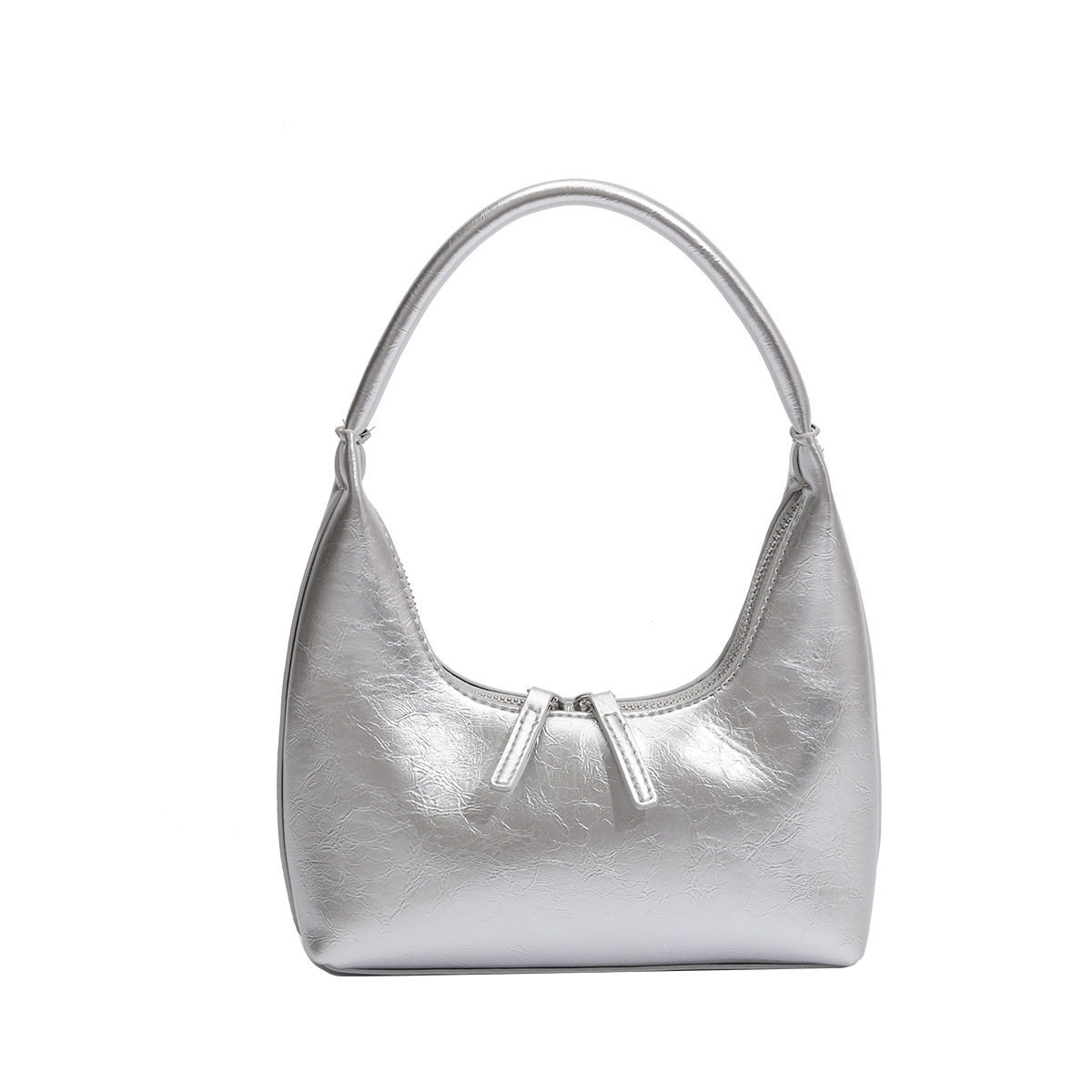 Silver Crescent Underarm Bag Bright Lacquer Handbag Fashion Niche Design Handbag Popular Mini Small Bag