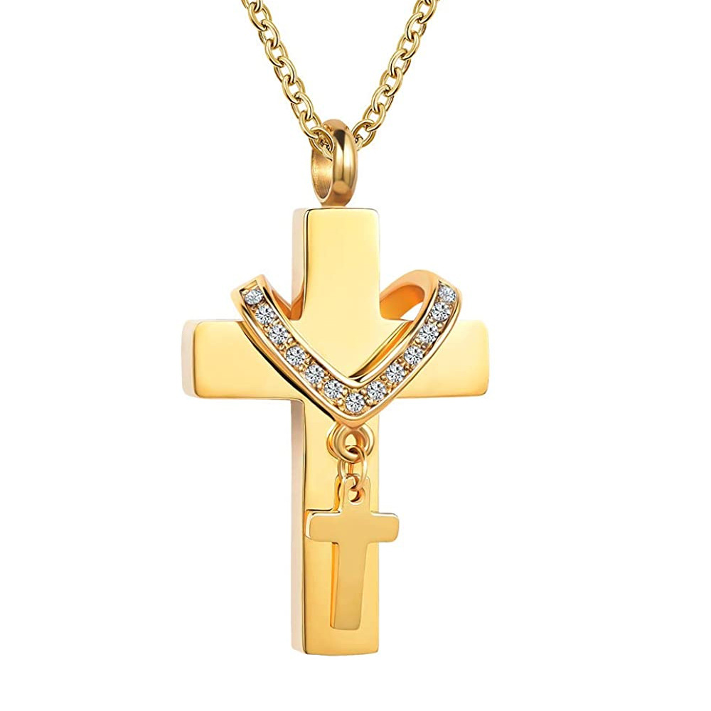 Stainless steel jewelry can open women's diamond double cross cinerary casket pendant necklace cinerary casket Jar Jar