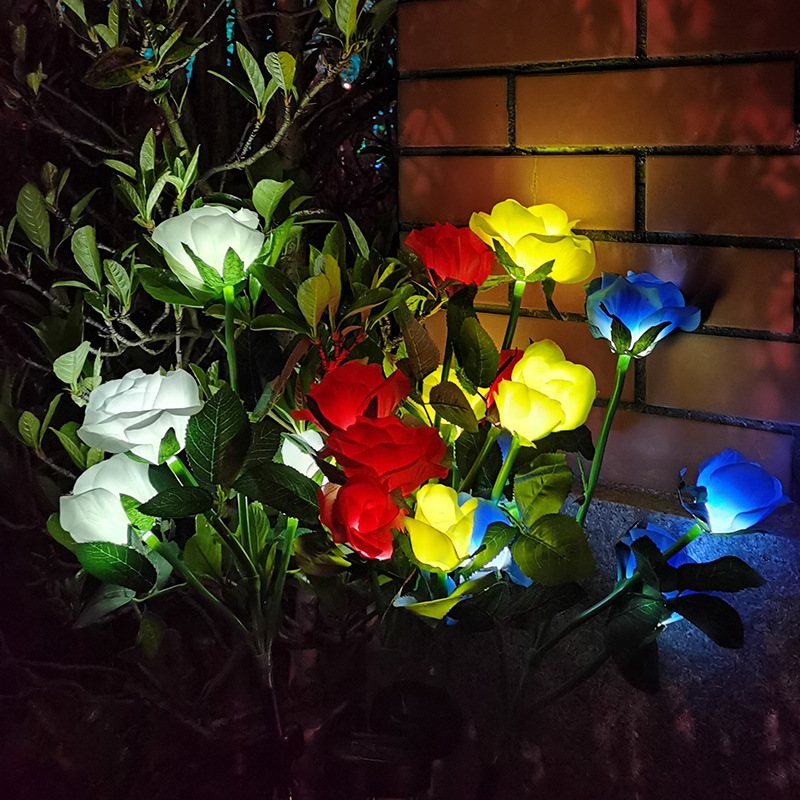 Cross-border new 5 Solar rose LED lights outdoor lawn floor garden artificial flower decorative landscape lights