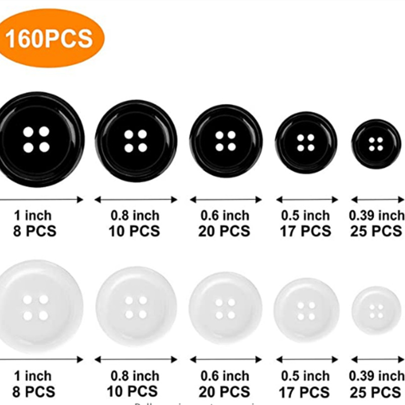 手缝扣160PCS圆形树脂黑白西服纽扣扣子缝纫按钮扣套装4眼孔扣