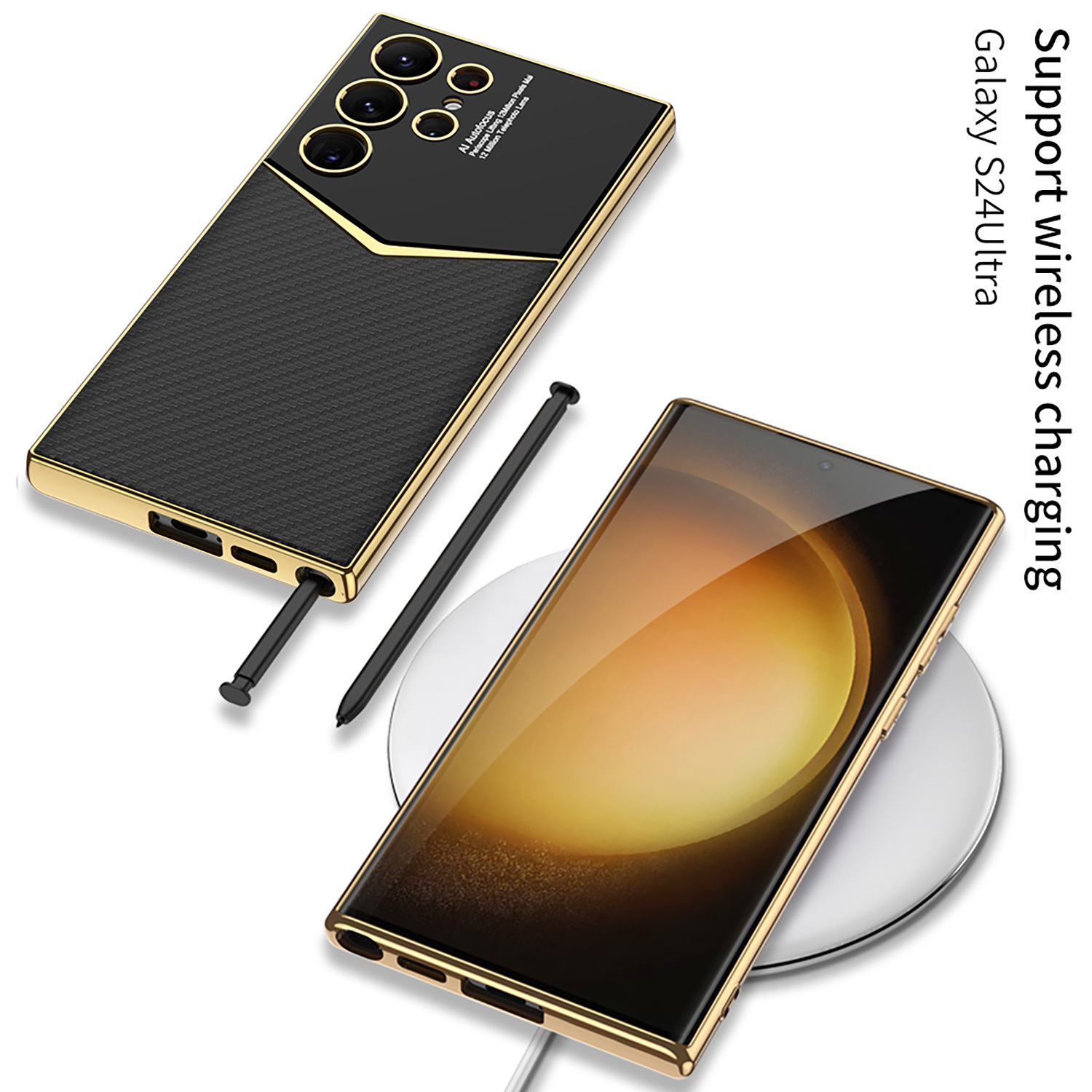 Applicable to Samsung S24Ultra electroplated solid color mobile phone shell S24plus jazz plain leather protective cover s24 drop-resistant shell