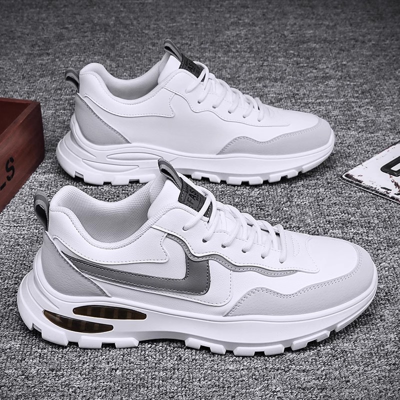 Putian men's shoes autumn student running sports casual wave shoes leather waterproof travel height increasing white Daddy Fashion Shoes