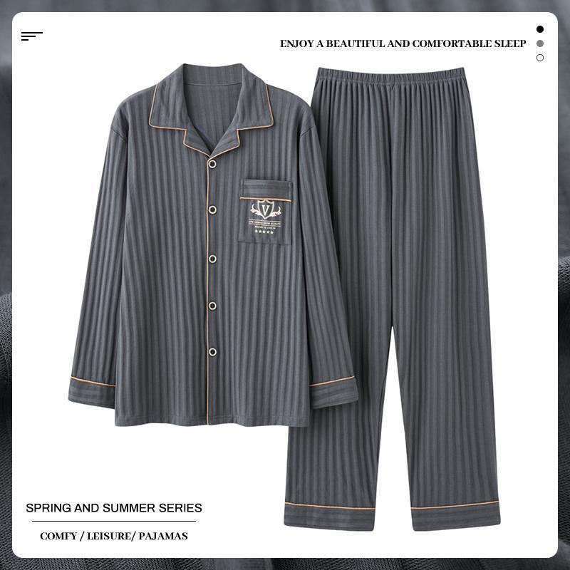 Men's pajamas men's spring and autumn long-sleeved casual simple fashion home wear men's autumn and winter cardigan plus size suit