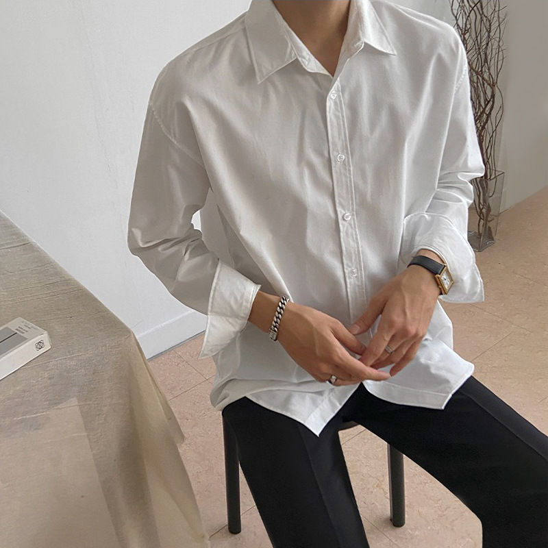 [Clearance] Autumn shirt men's long-sleeved Korean style trendy inner wear-free loose casual casual white shirt for handsome boys