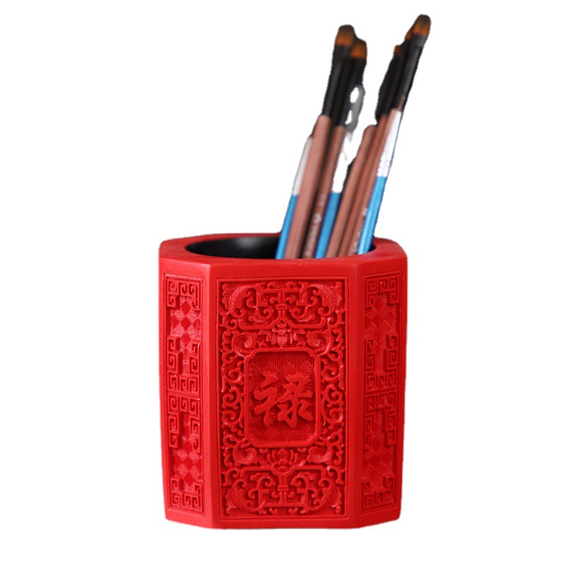 Lacquer carving 6 inch pen container-meeting foreign affairs abroad gifts classmates party birthday gifts traditional crafts can add logo
