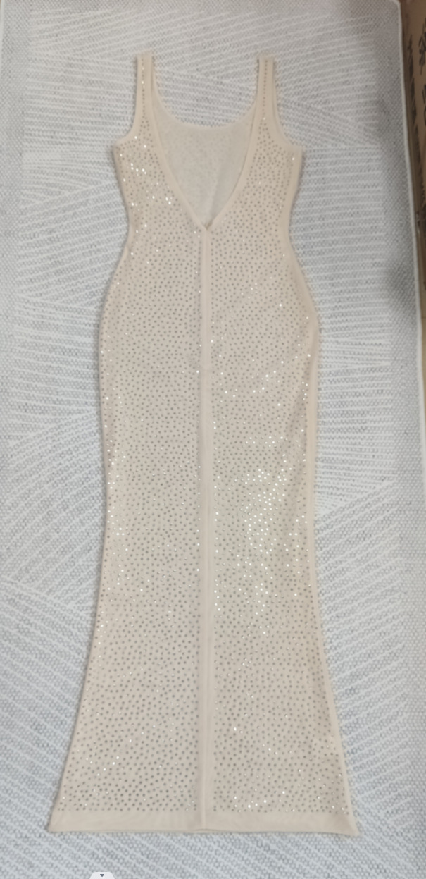 Cross-border Hot Selling European and American Star Kardashian Sexy Mesh Diamond Sleeveless Tight Sexy Long Dress Red Carpet Dress