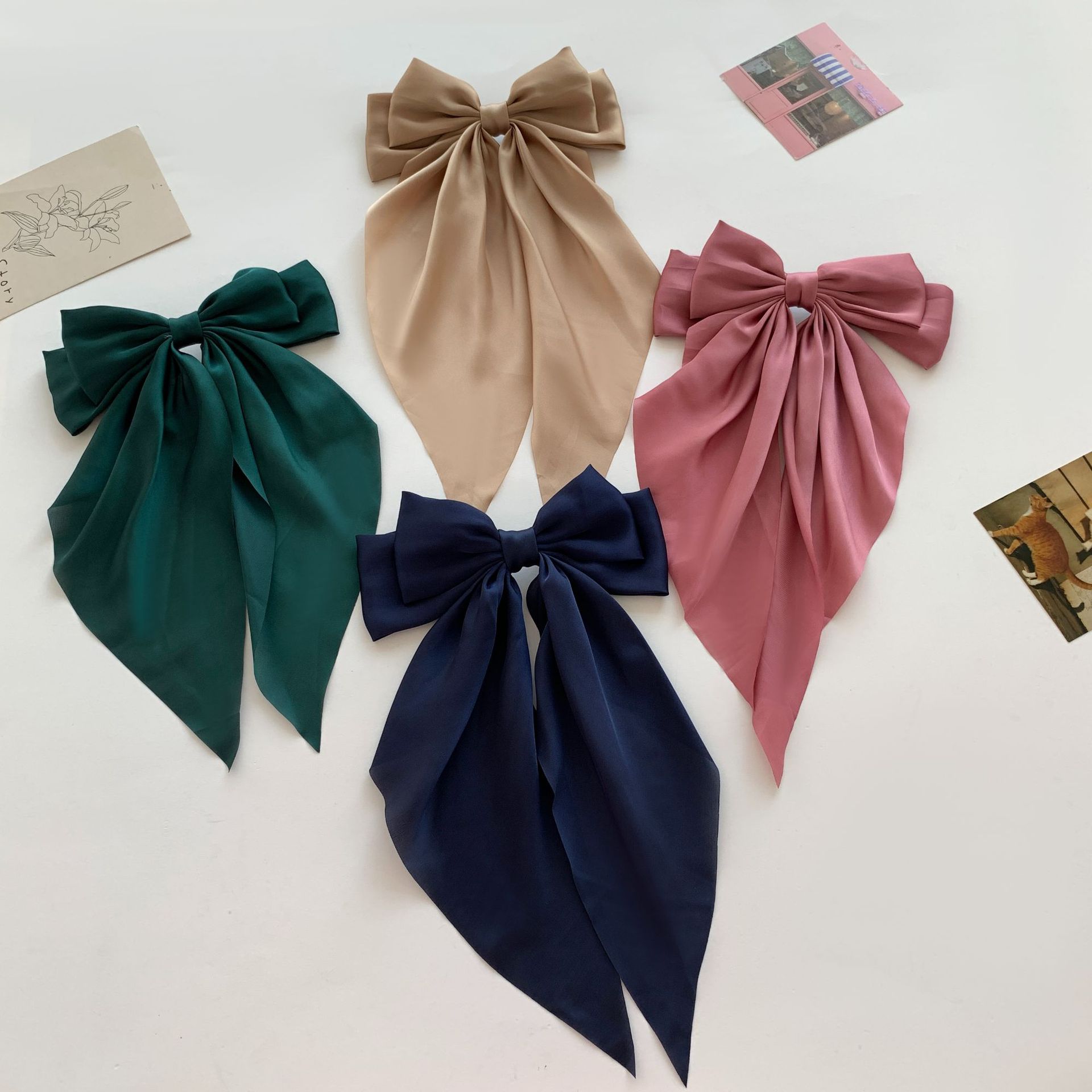 Cross-border Korean Large Bow Spring Clip Women's High-end Bow Long Ribbon Hairpin for Hair Accessories Sedin