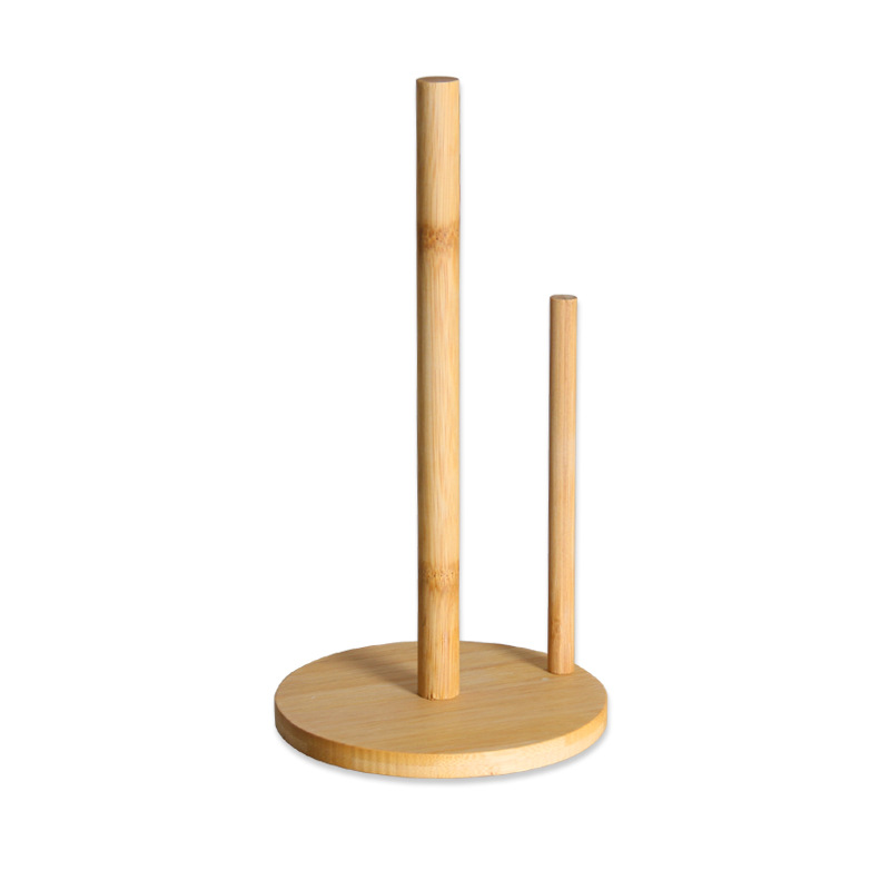 Bamboo paper towel holder kitchen restaurant vertical wooden roll paper rack storage rack plastic wrap rack lazy rag holder