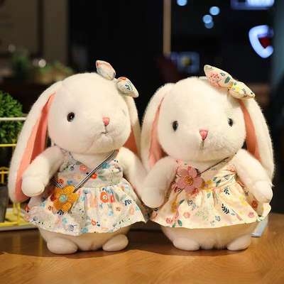 Cute Little Rabbit Plush Toy Rabbit Doll Dressing Floral Cute Doll Couple Children's Birthday Gift