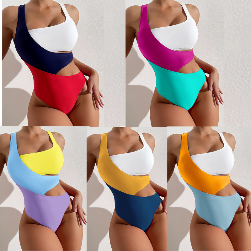 2024 new foreign trade color matching Conservative bikini swimming suit European and American cross-border Amazon one-piece swimsuit bikini