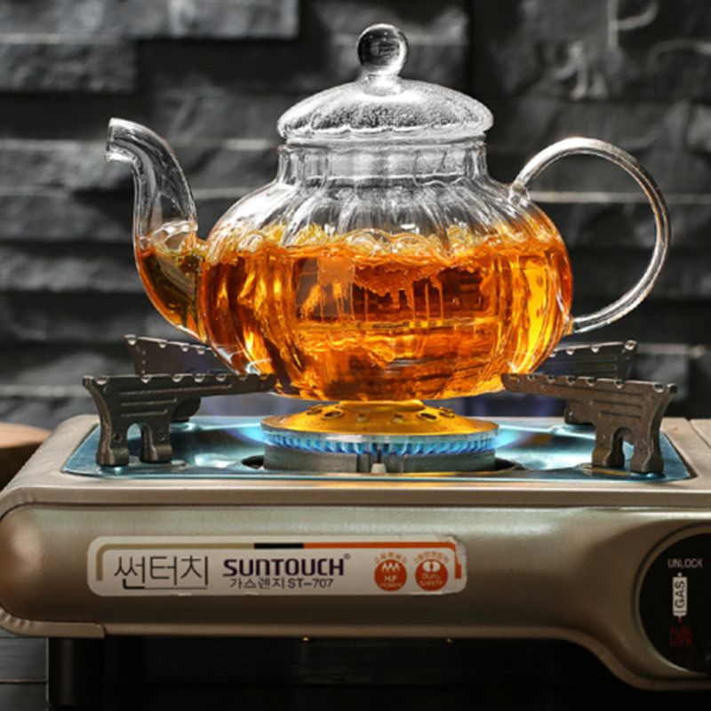Heat-Resistant Glass Tea Set Glass Striped Pumpkin Pot with Filter Liner Glass Flower Tea Pot Hot Pot