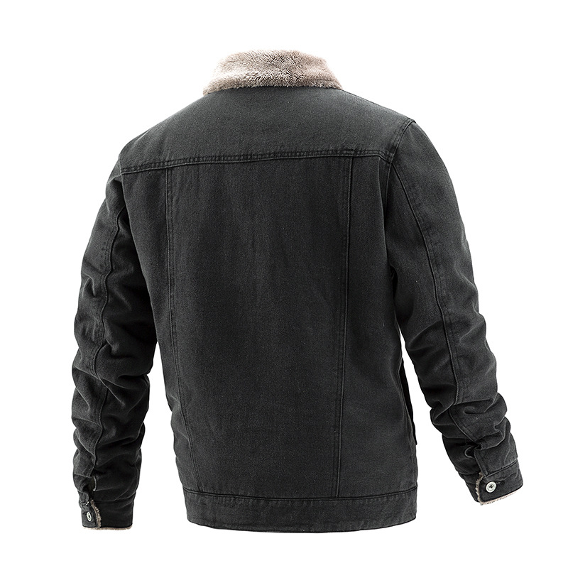 Cross-border Amazon Men's Denim Jacket Autumn and Winter Jacket Men's Velvet Warm Casual Workwear European and American Fashion Tide