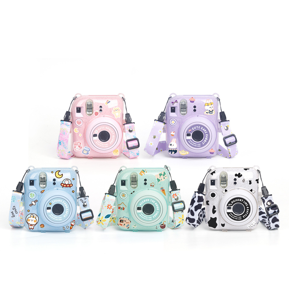 For Polaroid mini12 Photo Bag Glitter Crystal Case Storage Scratch-resistant Transparent Protective Case with Rope PC Case