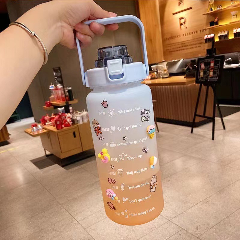 Plastic Water Cup High Color Value Space Cup Gradient Large Capacity Water Cup Wholesale Suction Tube Cup Dun Dun Dun Bucket Big Belly Kettle