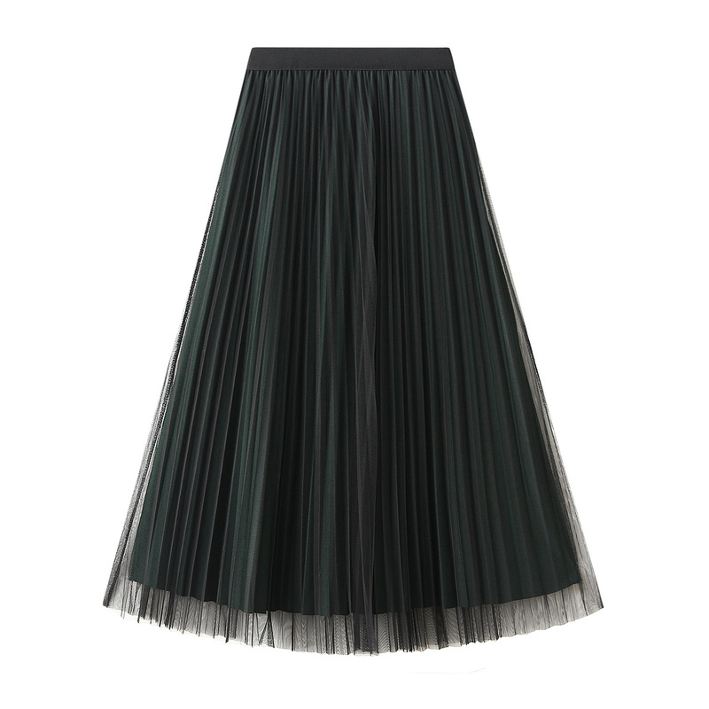 Double-sided pleated skirt gauze skirt half-length autumn and winter large size A- line skirt 2022 new belly-covering overskirt D1802