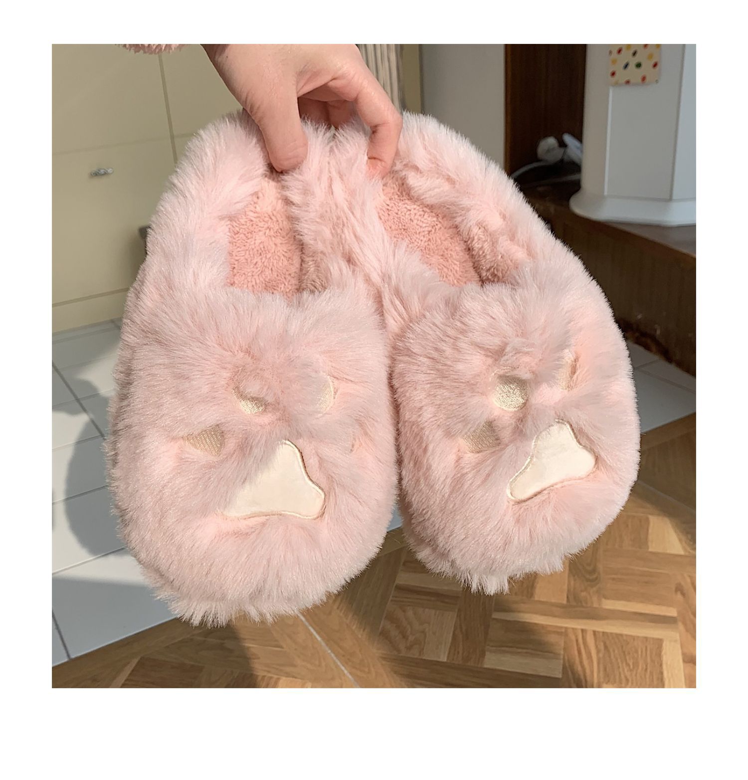 Pantoufles d'hiver en coton à demi-talon pour femme, style coréen, pour étudiante, en forme de cœur, douces et mignonnes, avec griffes de chat_voghion.com