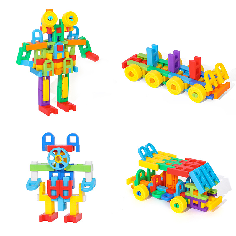 Assembled Building Blocks Wholesale Kindergarten Children's Happy Building Blocks Multifunctional Educational Plastic Assembled Baby Girl Toys