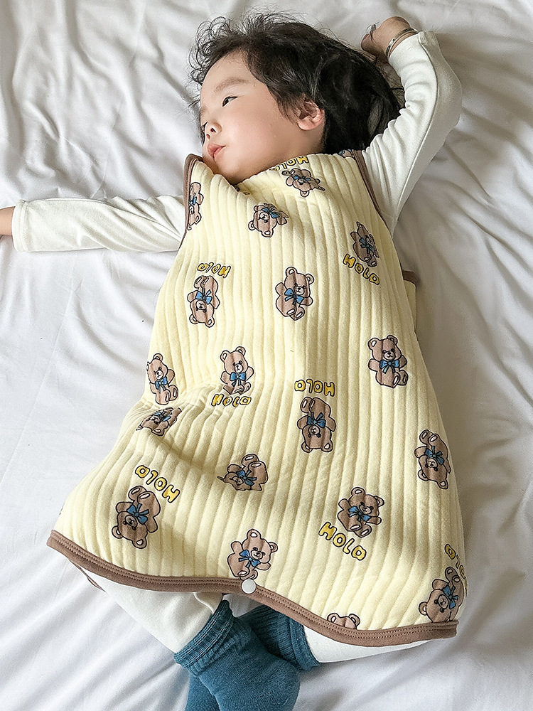 Autumn and winter baby quilted sleeveless sleeping bag pure cotton children's belly protection artifact sleeping anti-cold anti-kick quilt belly protection