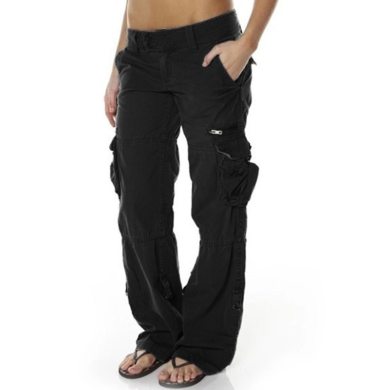 Foreign Trade Amazon Retro French Wide Leg European and American Women's Multi-Pocket Casual Loose Straight Women's Cargo Pants