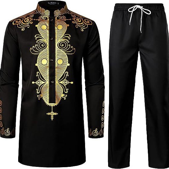2023 hot new foreign trade cross-border hot sale men's clothing African men's suit bronzing top and trousers 2-piece set