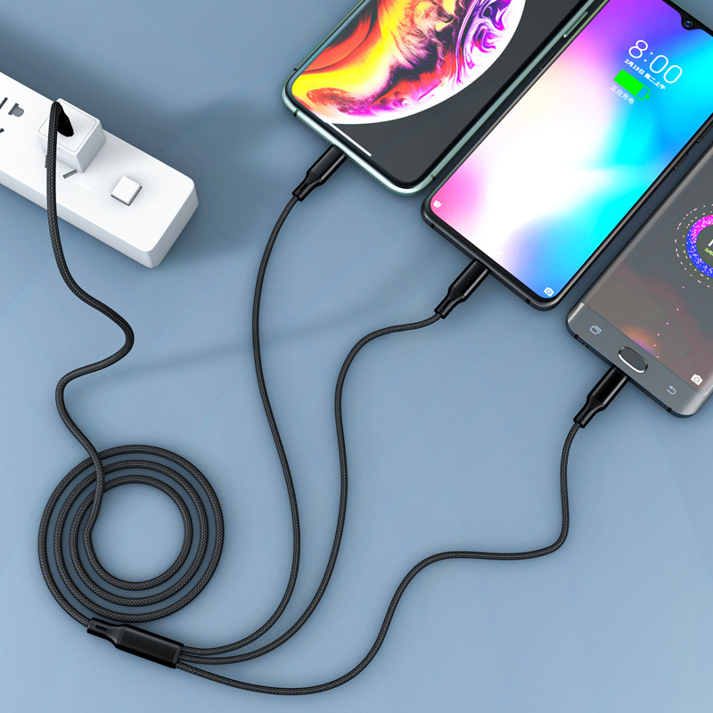 Type C to one-to-three car charging cable for Apple Android Huawei multifunctional 2-in -1 data cable