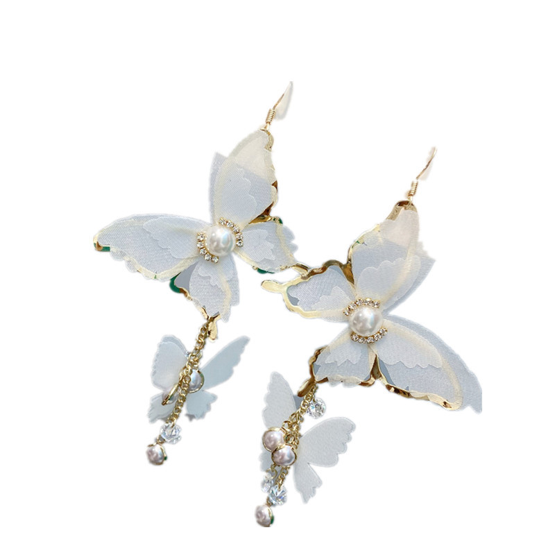 D135 Fairy Butterfly Earrings 2021 New Fashion Long Tassel Earrings Korean Elegant Internet Celebrity Exaggerated Earrings
