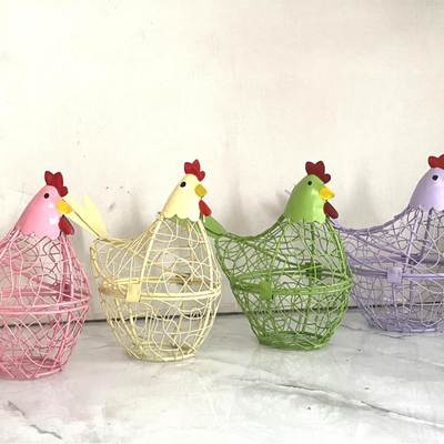 Iron wire kitchen ornaments kitchen egg basket decoration home crafts can be closed pink green iron wind lamp