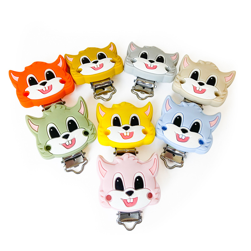 Manufacturers supply cartoon animal silicone pacifier clip hardware duck bill clip baby pacifier accessories