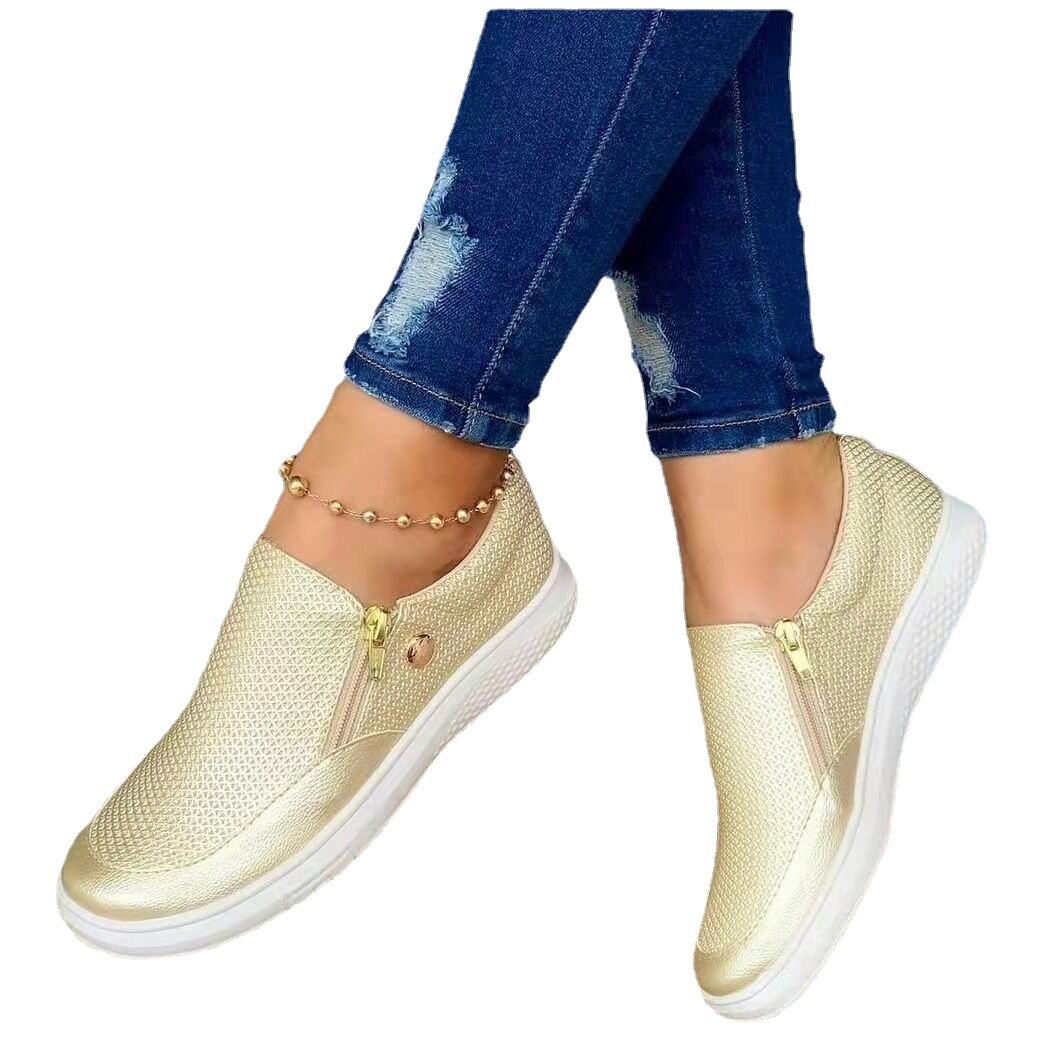 Autumn 2021 foreign trade large size casual fashion shoes AliExpress zipper shoes flat shoes 36-43 spot