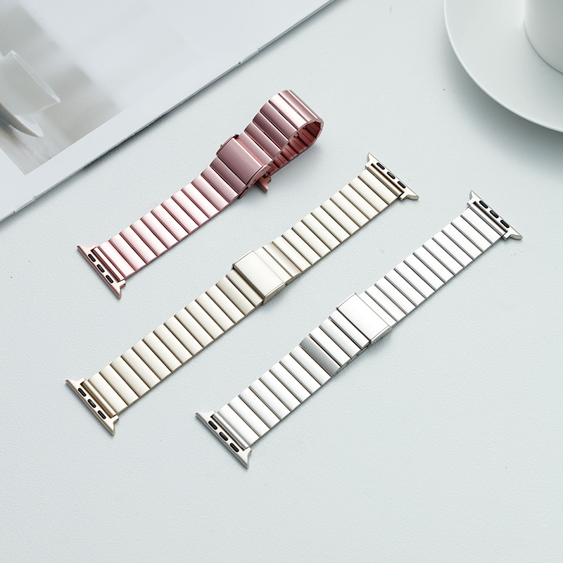 Suitable for Apple Applewatch Strap Metal Stainless Steel Bamboo Bead Universal Huawei Samsung 22mm