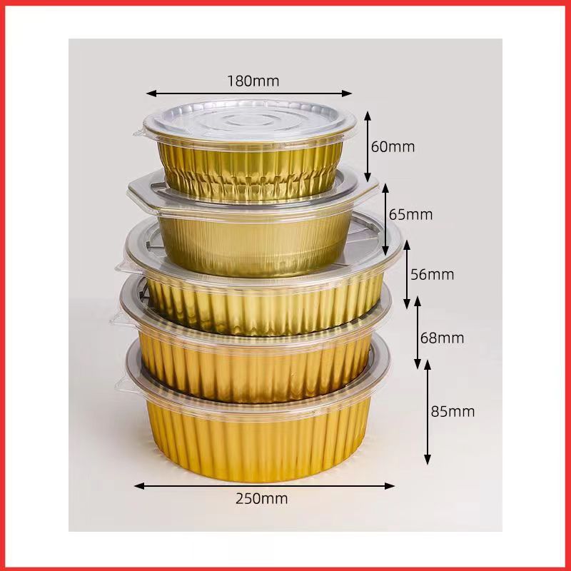 Golden round disposable tin foil packing box Buddha jump wall prefabricated vegetable sealed aluminum foil box commercial grilled shrimp box wholesale