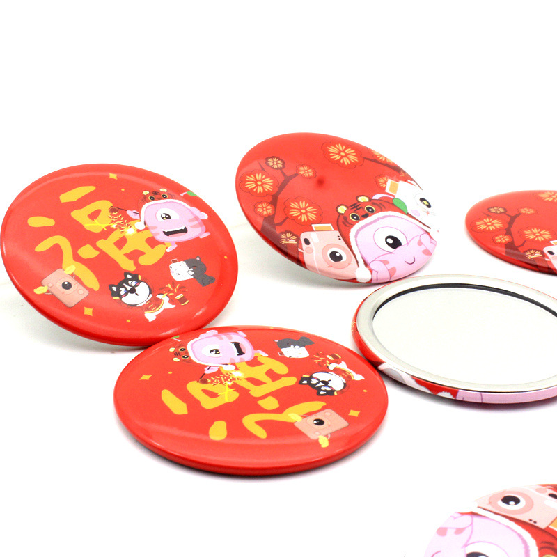 Practical promotional small gift mirror color printing round mirror tinplate mirror to figure printing mirror with key