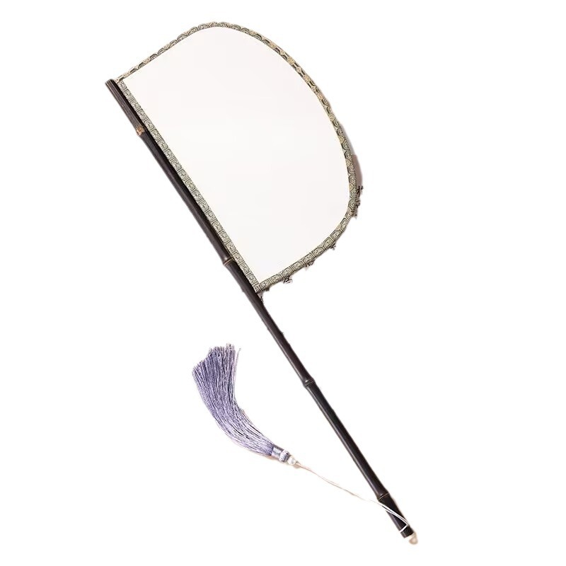 Zizhu Imitation Leather Silk Fan Long Handle Special-shaped Knife Fan Hanfu Show Photo Props Covering Fan Antique Retro Fan
