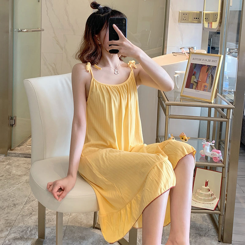 pajamas sleeveless sexy suspender nightgown women's summer style solid color simple fashion pajamas home clothes