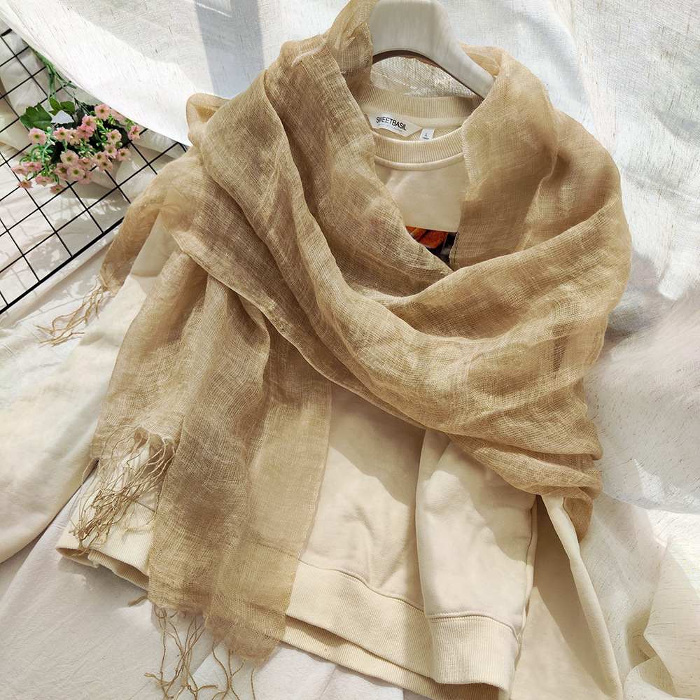 Japanese Artistic Retro Linen Scarf Women's Summer Solid Color Cotton and Linen Scarf Dirty Dyed Thin Shawl Foreign Trade Scarf for Women