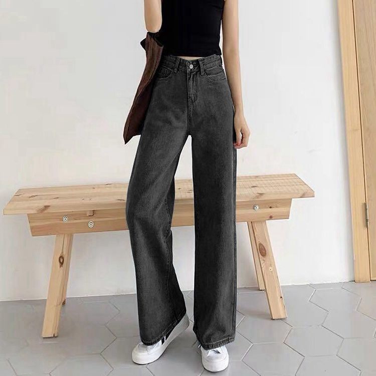 Loose Straight Leg Jeans Women's 2023 New High Waist Korean Style Slim Look Tall Wide Leg Trendy Trendy Trousers